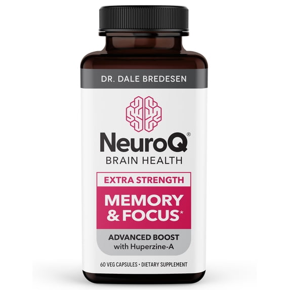NeuroQ Memory & Focus Extra Strength - Boosts Cognitive Performance & Brain Function - Supports Neuroprotection & Concentration - Huperzine A, Gotu Kola, Ginkgo, Coffee Fruit & Propolis - 60 Capsules