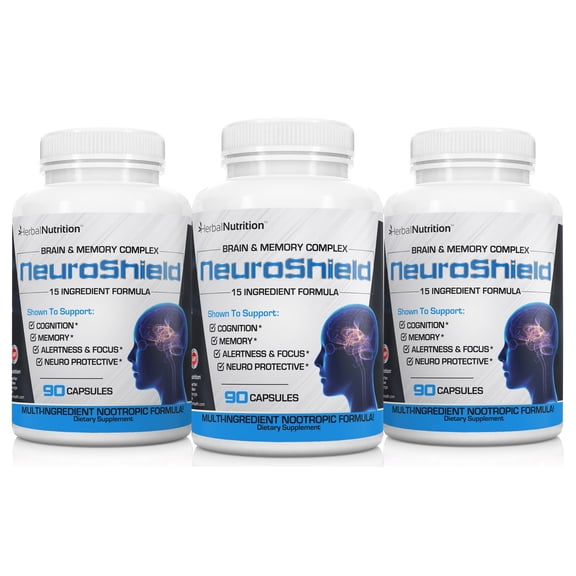 NeuroShield Advanced Memory Formula, Brian Boosting Ingredients, Bacopa, Huperzine-A & More Three Bottles