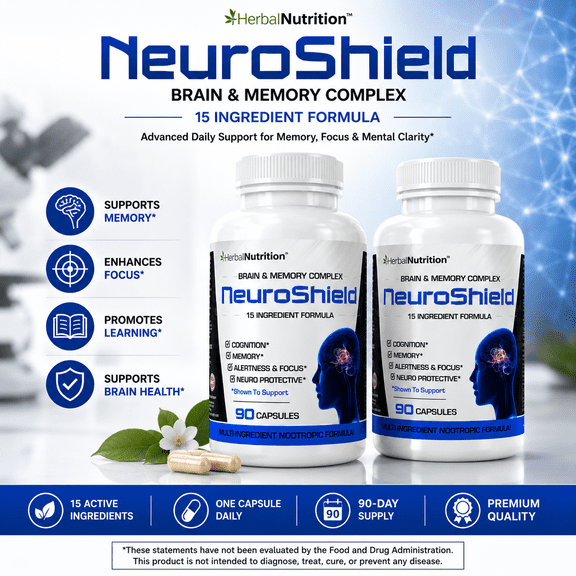 NeuroShield Advanced Memory Formula, Brian Boosting Ingredients, Bacopa, Huperzine-A & More Two Bottles