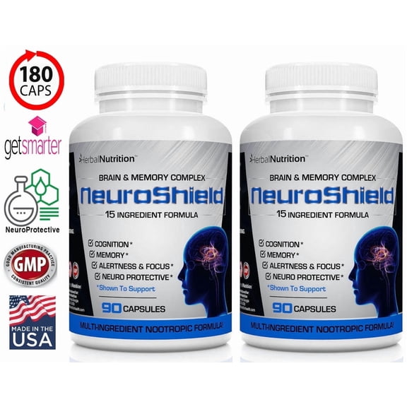 NeuroShield Advanced Memory Formula, Brian Boosting Ingredients, Bacopa, Huperzine-A & More Two Bottles