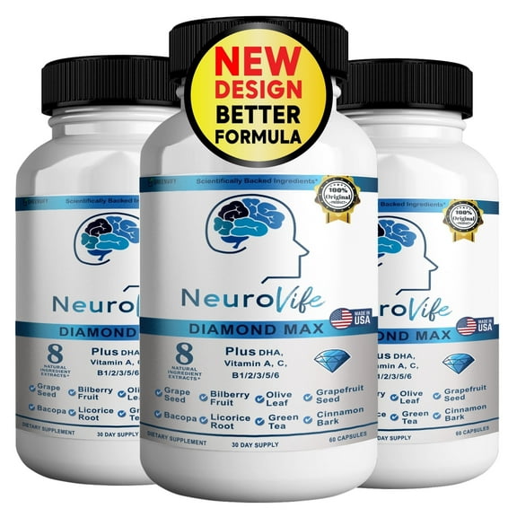 NeuroVife Diamond Max Plus Supplement for Brain Support  DHA Formula, Vitamins & Herbal Extracts (60 Capsules)