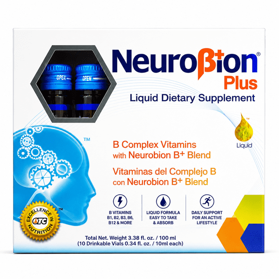 Neurobion Plus Liquid Dietary Supplement, B Complex Vitamins with Neurobion B+ Blend, 10 Drinkable Vials, Ready-to-Use Liquid Formula, Daily Nutritional Supplement