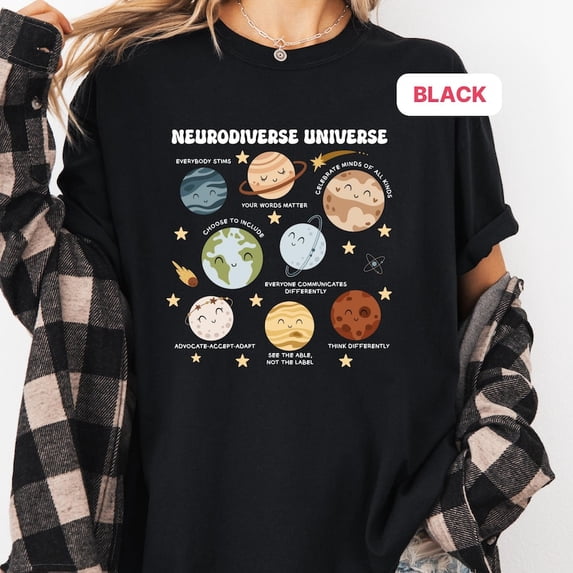 Neurodiverse Universe Autism Awareness Shirt Neurodiversity Inclusion Mental Health Support Graphic Tee Comfort Colors Unisex T-Shirt, Sizes S-3XL