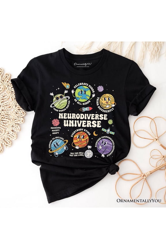 Neurodiverse Universe Autism Space T-Shirt, Colorful Autism Awareness Education Tee