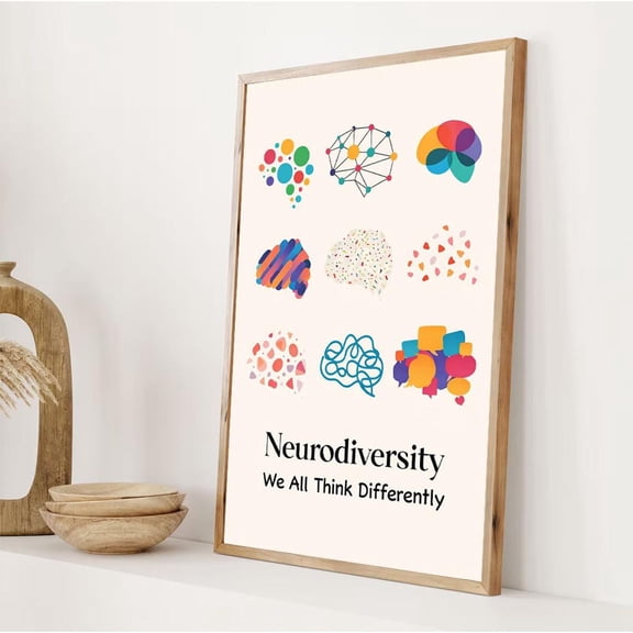 Neurodiversity We All Think Differently Autism Awareness Classroom Inclusive Education Brain Illustration Poster Unframed Paper Print