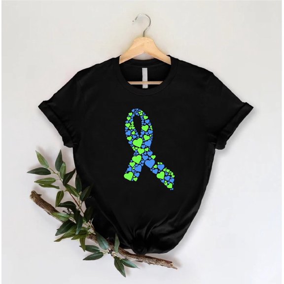 Neurofibromatosis Awareness T-Shirt, Brain Cancer Support Shirt, Blue And Green Ribbon, Cancer Support, Neurofibromatosis Fighter Shirt, Full Size S-5XL