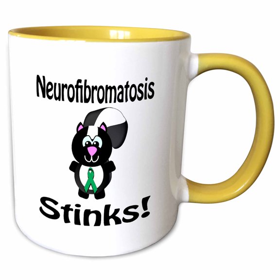 3drose, Neurofibromatosis Stinks Skunk Awareness Ribbon Cause Design, 11oz Two-tone Yellow Mug