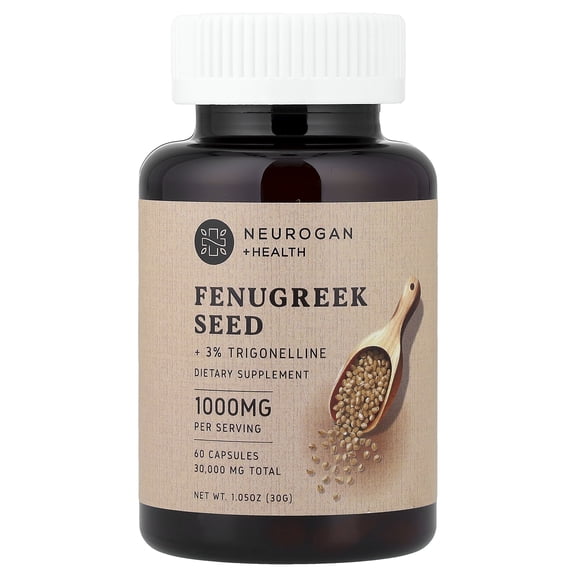 Neurogan Health Fenugreek Seed + 3% Trigonelline, 60 Capsules (500 mg per Capsule)