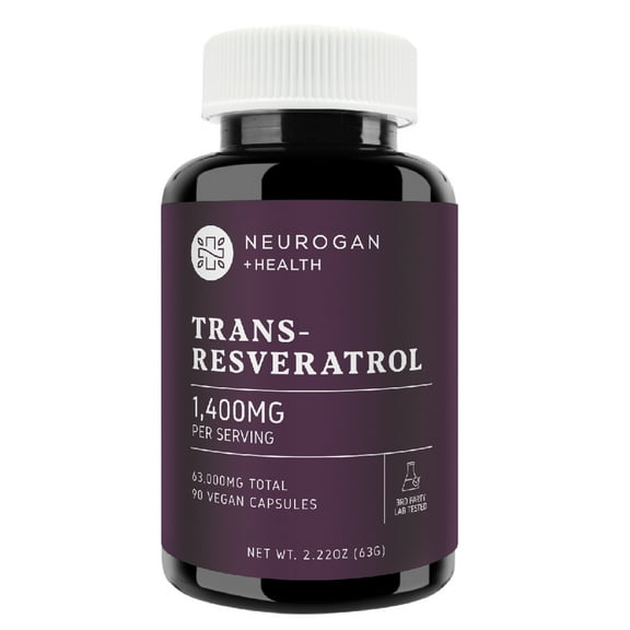 Neurogan Micronized Trans-Resveratrol Capsules, 63,000mg Total, 90ct Premium 700 MG Per Capsule - 45 Servings - Highly Purified, Optimized Bioavailability - Made in USA