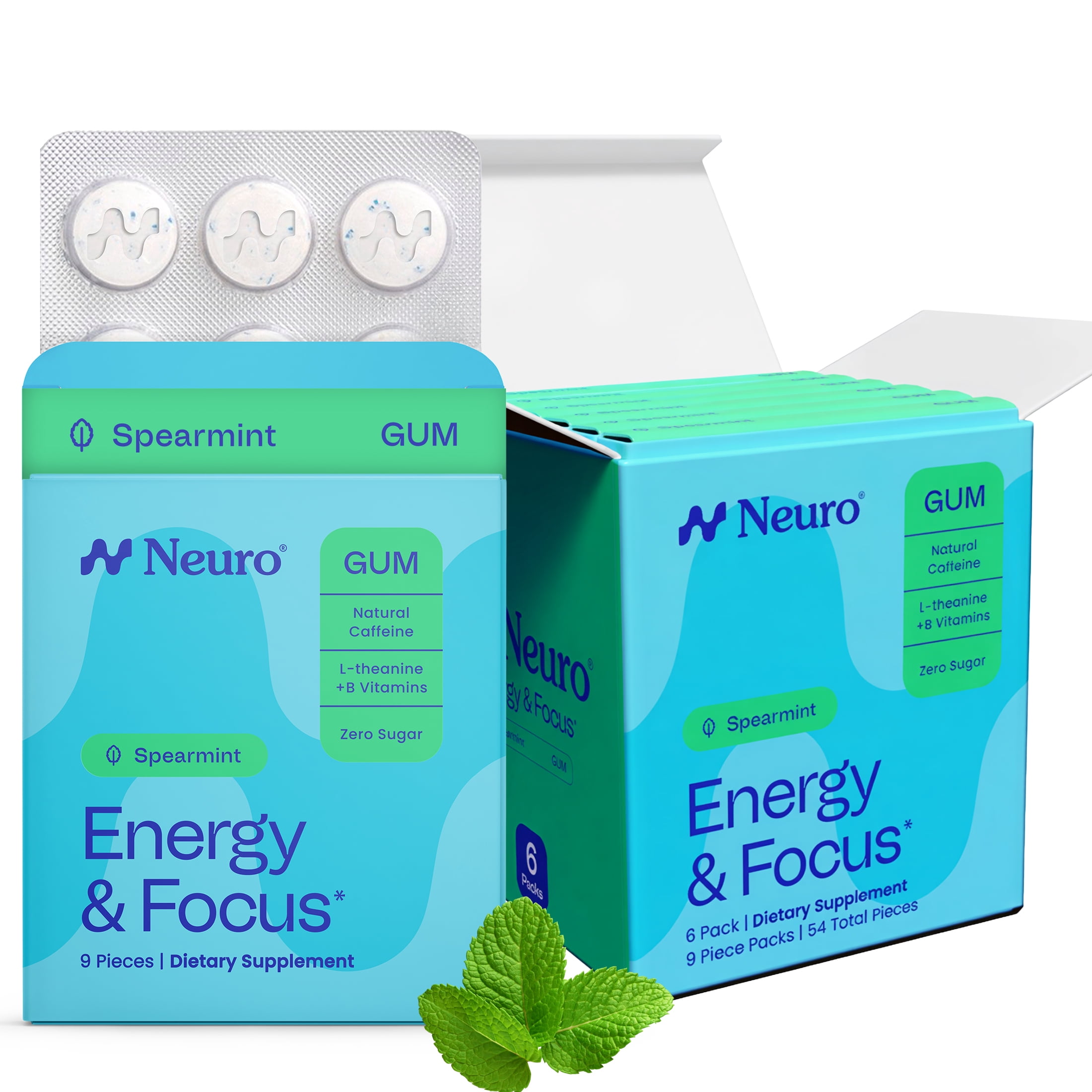 Neuro Energy & Focus Spearmint Gum 6 - 9 Pieces Packs