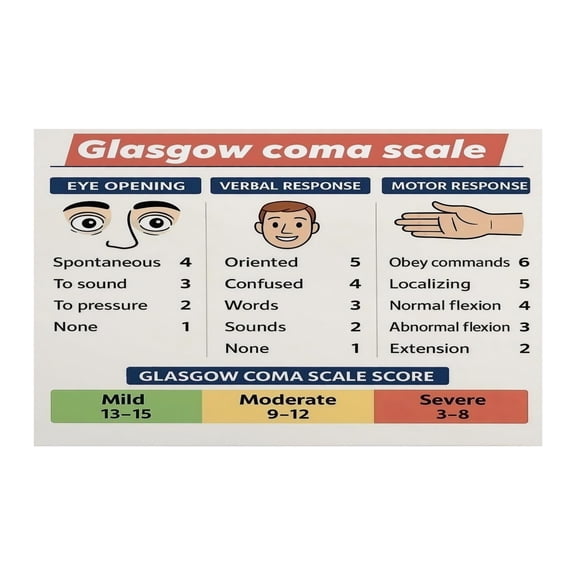 Neurological Assessment Poster Glasgow Coma Scale GCS Chart Medical Education Wall Art Brain Function Consciousness Level Emergency Medicine Nursing Doctor Hospital