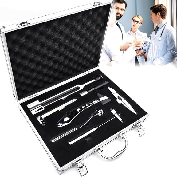 Neurological Examination Set, DPN Diagnostic 7-Piece Set, Hammer Diagnostics Kit with Aluminum Box, for Testing of Pinprick, Touch Pressure, Temperature, Vibration Sensation, Tendon Reflexes