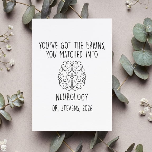 Neurology Residency Match Greeting Card, Congratulations for Future Doctor, Brain Illustration, Personalized Medical School Graduation Note, White Stationery for Medical Student