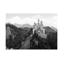 Neuschwanstein Castle Bavaria Germany Vintage Black and White Mountain Landscape Photo Unframed Art Print Poster Wall Decor 12x16 inch