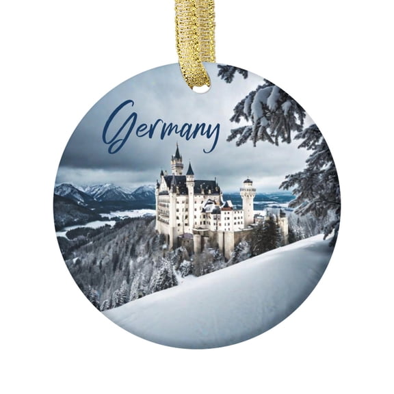Neuschwanstein Castle Germany with Snow - German Travel Souvenir Landmark Vacation Keepsake Ceramic Christmas Ornament Xmas Holiday Tree Gift