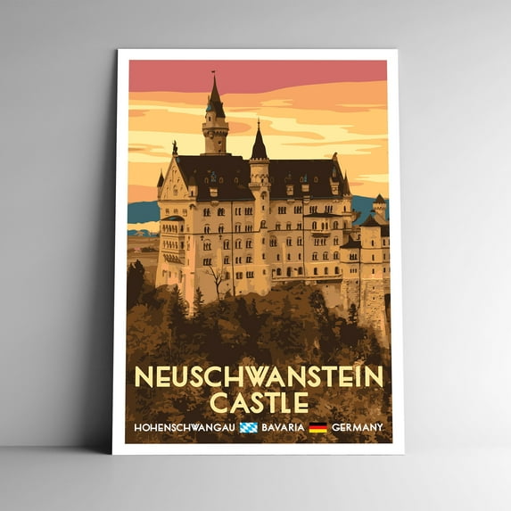 Neuschwanstein Castle Vintage Travel Poster / Postcard WPA Style Retro Bavaria Germany
