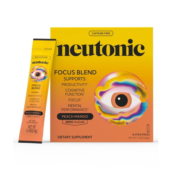 Neutonic Nootropic Focus Blend Powder | Peach Mango 16 Sticks | Caffeine Free, Zero Sugar | Support Memory, Mental Clarity, Cognitive Function | Boost Focus, Energy, Brain Health