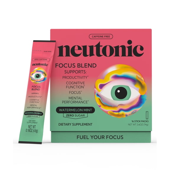 Neutonic Nootropic Focus Blend Powder | Watermelon Mint 16 Sticks | Caffeine Free, Zero Sugar | Support Memory, Mental Clarity, Cognitive Function | Boost Focus, Energy, Brain Health