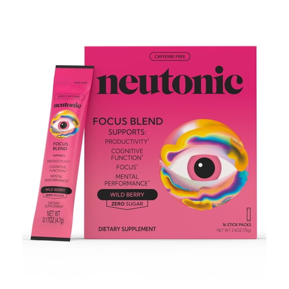 Neutonic Nootropic Focus Blend Powder | Wild Berry 16 Sticks | Caffeine Free, Zero Sugar | Support Memory, Mental Clarity, Cognitive Function | Boost Focus, Energy, Brain Health