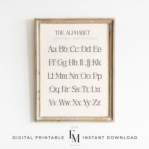 Neutral Abc Print Print Alphabet Handwriting Chart Print Educational Wall Art Homeschool Classroom Decor Back To School Wall Art Home Decor #2455, Unframed Poster Size 8x12