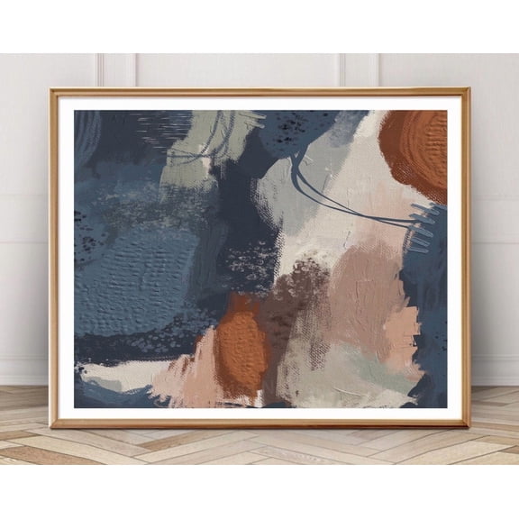 Neutral Abstract Art Painting Abstract Wall Art Navy Blue Rust Terracotta Horizontal Landscape Art Neutral Earth Tone Wall Art Modern Wall Decor