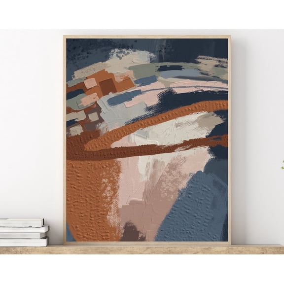 Neutral Abstract Art Painting Abstract Wall Art, Navy Blue Rust Terracotta Orange Art Print, Neutral Wall Art, Living Room Art Wall Art, Modern Wall Decor, 8x12 UNFRAMED