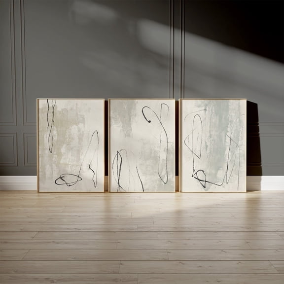 Neutral Abstract Art Prints Modern Minimalist Beige Cream Sage Green Black Gallery Set 3
