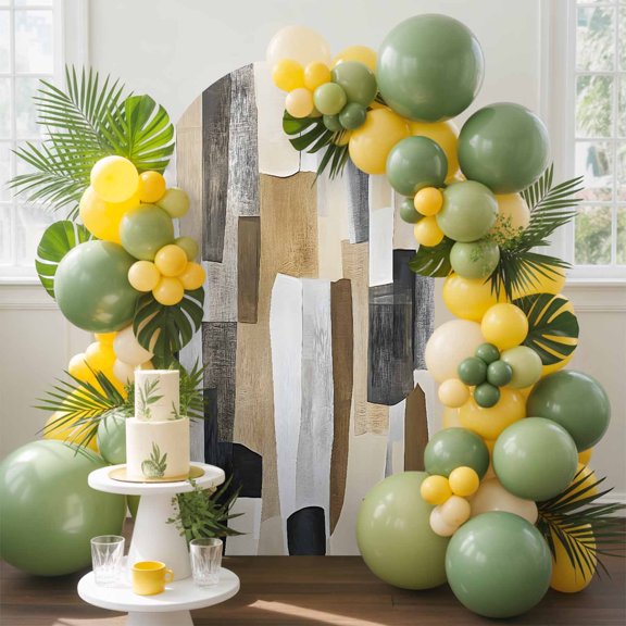 Neutral Abstract Blocks Arch Backdrop Cover Stretchy Spandex Arch Cover 6ft, Earthy Brushstrokes Round Top Chiara Stand Covers for Wedding Birthday Party Ceremony Banquet