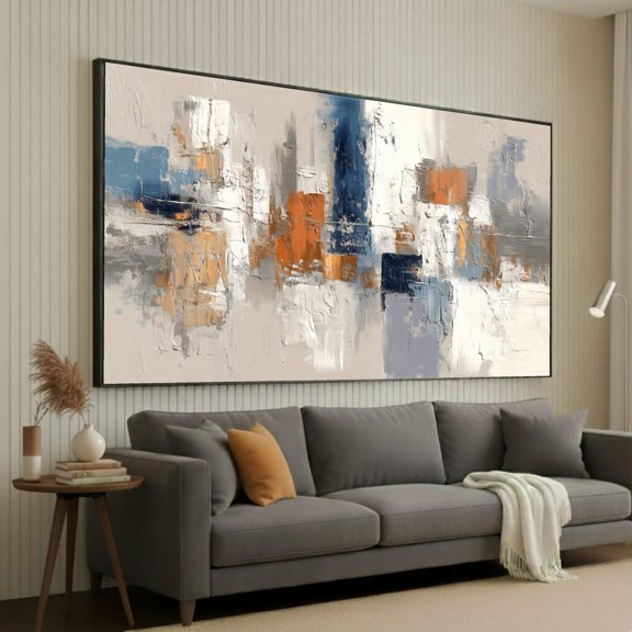 Neutral Abstract Blue Rust Wall Art Print, Unframed Paper Poster 24x36in