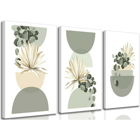 Neutral Abstract Boho Canvas Wall Art Beige Sage Green Mid Century Modern Plants Bohemia Pictures Wall Decor Posters Prints for Bedroom Living Room Bathroom Office Home Decoration