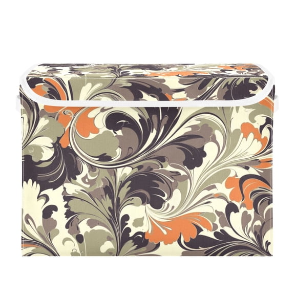 Neutral Abstract Floral Large Storage Bins with Linen Collapsible Lid Storage Box 16.7 x 12.6 x 11.8in