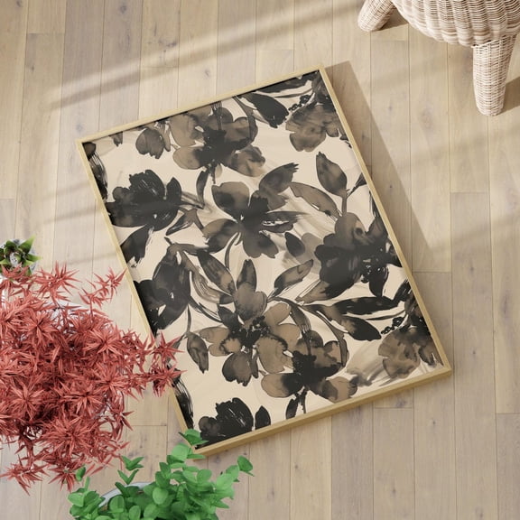 Neutral Abstract Floral Pattern Modern Botanical Minimalist Flower, Unframed Canvas