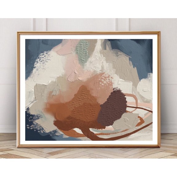 Neutral Abstract Landscape Navy Rust Terracotta Living Room Wall Art, Stretched Canvas 8x10in