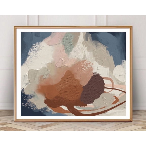 Neutral Abstract Landscape Navy Rust Terracotta Living Room Wall Art, Unframed Canvas 8x10in