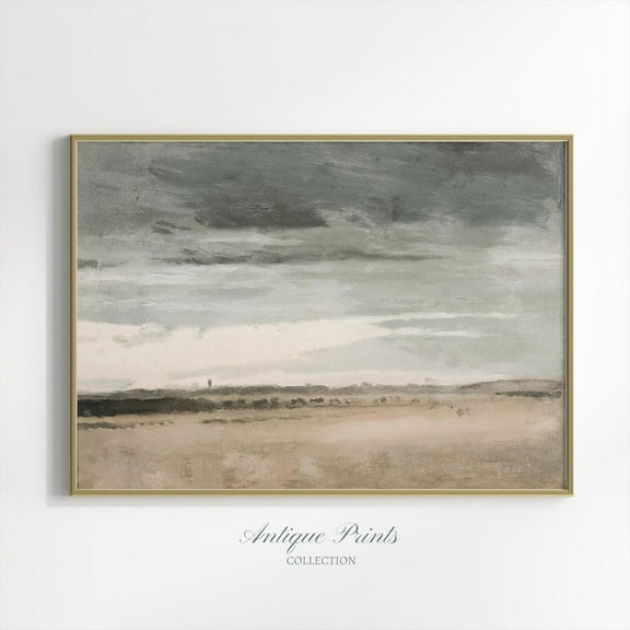 Neutral Abstract Landscape Vintage Wall Art, Muted Rustic, Antique Farmhouse620, Unframed Canvas Size 24x36