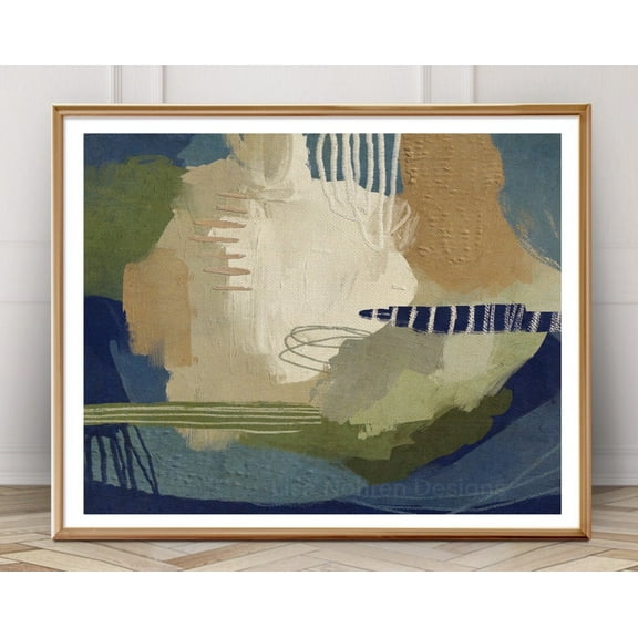 Neutral Abstract Landscape Wall Art: Blue, Green & Beige Modern Horizontal Large Poster Wall Art, Modern Wall Decor, 8x12 UNFRAMED
