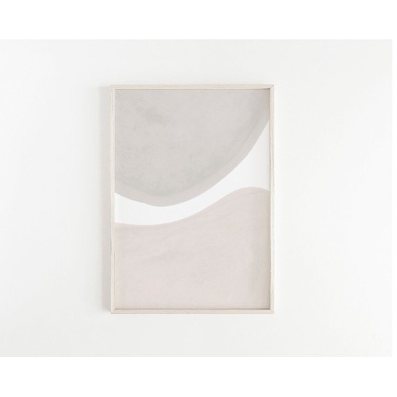 Neutral Abstract Minimalist Shapes Mid Century Modern Wall Art, Unframed Paper Poster 8x10in