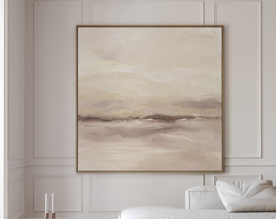 Neutral Abstract Seascape - Oil Painting - Calm Coastal Landscape ...