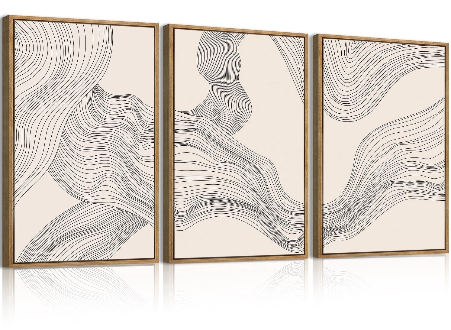 Neutral Abstract Wall Art Framed Modern Beige Wave Wall Decor for Bathroom Living Room Bedroom 16x24 Inch Set of 3