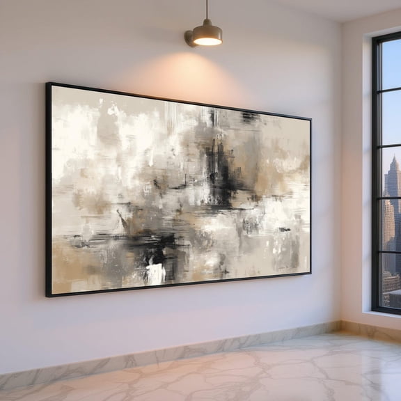Neutral Abstract Wall Art Modern Beige And Black Abstract Decor Contemporary Artwork Ready To Hang Home