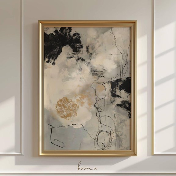 Neutral Abstract Wall Art Textured Japandi Beige Gray Poster Cozy Home Decor, Stretched Canvas 16x20in