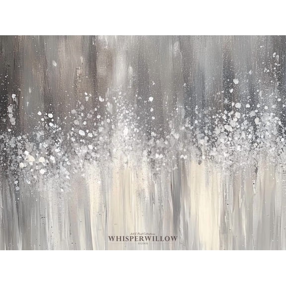 Neutral Abstract Waterfall Wall Art Elegant Modern Minimalist Silver And Black Glittery Calming Decor 8X10