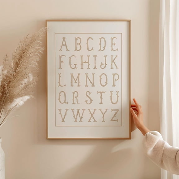 Neutral Alphabet Chart Kindergarten ABC Artwork Vintage Playroom Beige Room Decor Classroom Wall Art Educational Print