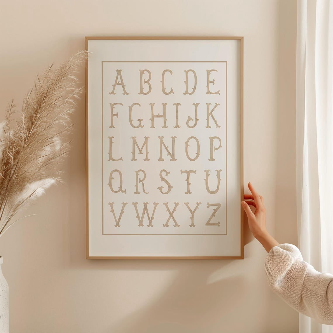Neutral Alphabet Chart Kindergarten ABC Vintage Beige Educational ...
