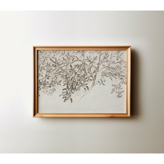 Neutral Apple Tree Sketch: Vintage Rustic Farmhouse Kitchen Art, Unframed Paper Poster 8x10in