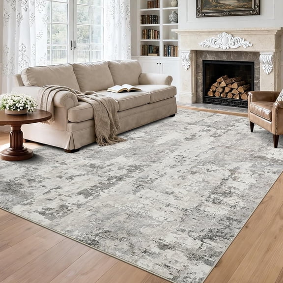 Neutral Area Rugs 8x10 for Living Room, Modern Abstract Large Washable Rug Soft Non Slip Stain Resistant Floor Mat Carpet Indoor Beige Accent Rug for Bedroom Nursery Home Decor