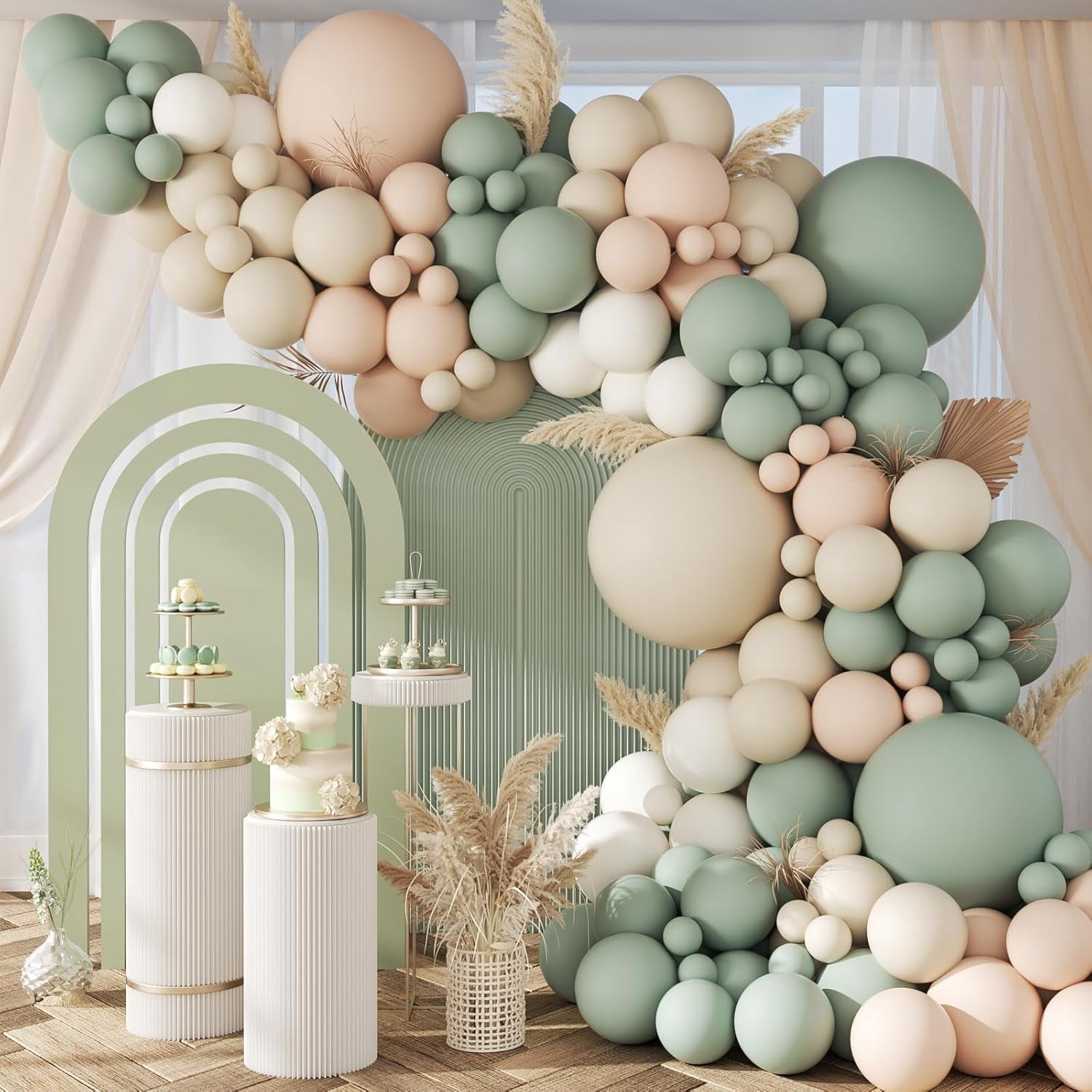 Neutral Balloon Arch Kit with Nude White Sand Sage Green Balloons for Decorations