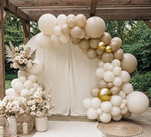 Neutral Balloon Garland Arch Kit - Double Stuffed Beige, White, Blush Balloons for Boho Baby Shower, Gender Reveal, Birthday Party Decorations