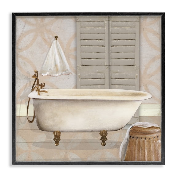 Stupell Industries Neutral Bath Rustic Black Framed Giclee Art, design by Carol Robinson, 12 x 12