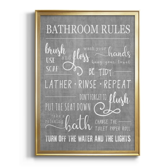 Neutral Bathroom Rules Premium Framed Print - Ready to Hang